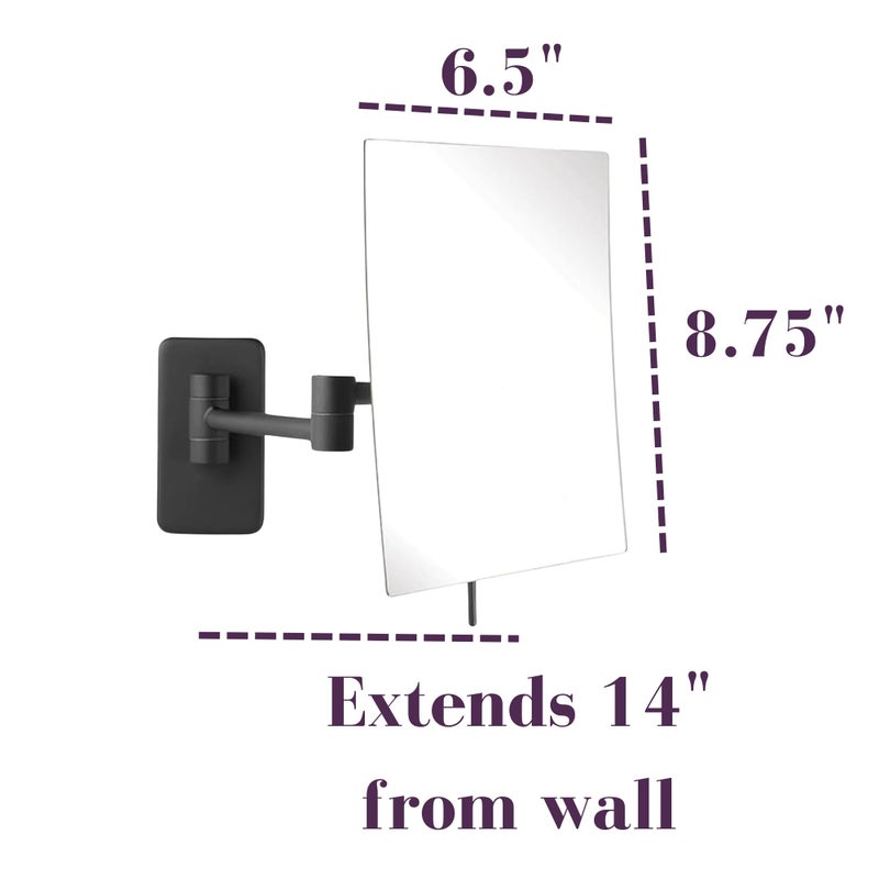 JERDON Wall Mount Makeup Mirror with 5X Magnification - 8.75â€ x 6.5â€ Rectangular Mirror Extends 14â€ â€“ Black Finish â€“ Model JP695BK - Image 3